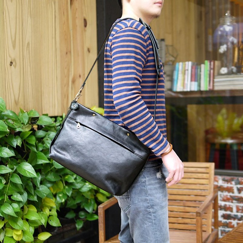 Classic adult soft cow leather staff side backpack Made in Japan by suolo - Messenger Bags & Sling Bags - Genuine Leather 