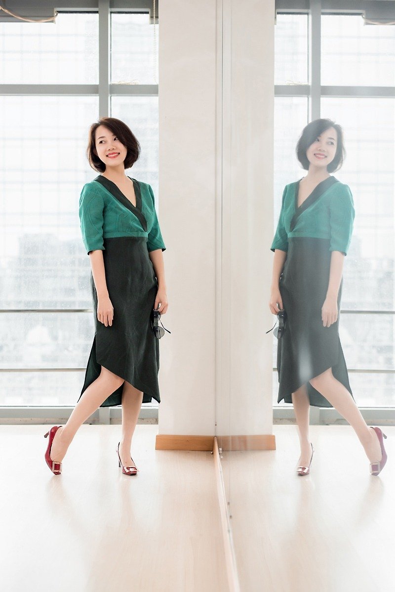 [品祥云纱] New style silk fragrant cloud yarn dress proud and good wife - One Piece Dresses - Silk Green