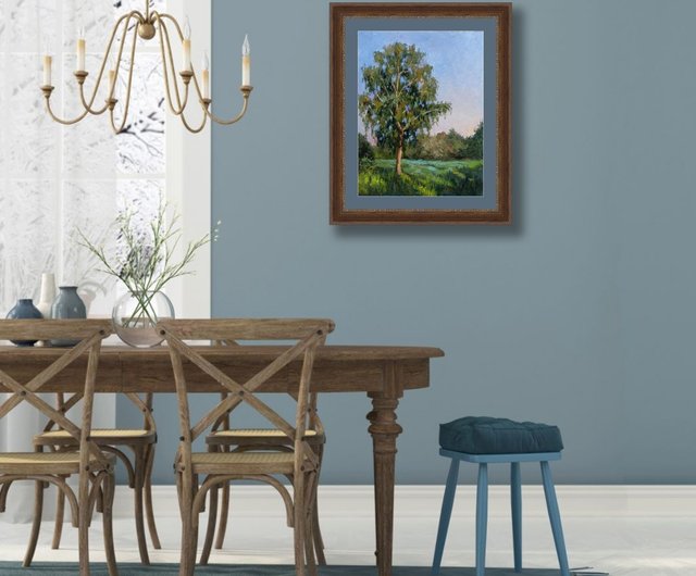 油彩　額装　ウクライナ出身　『ワレンチン　カザチョク』画　夏風景　白樺の木 油彩 額装 ウクライナ出身 『ワレンチン カザチョク』画 夏風景