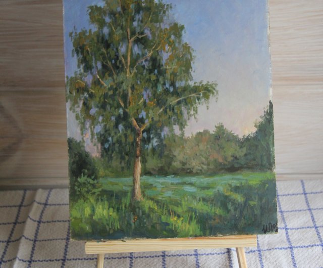 白樺の木の絵画 オリジナルアート 風景 風景画 夏のアート - ショップ