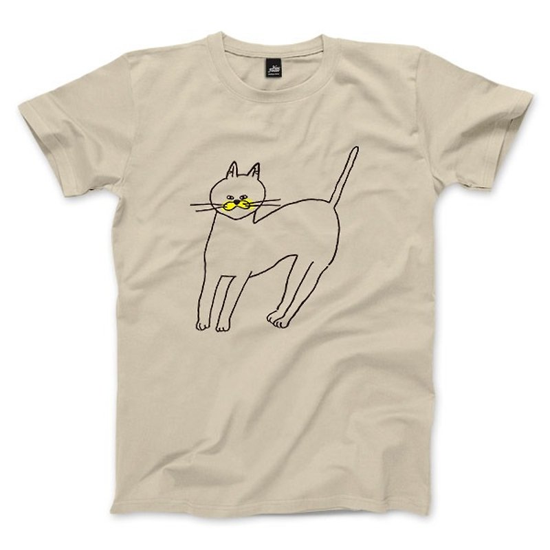 Cat - khaki - neutral T-shirt - เสื้อยืดผู้ชาย - ผ้าฝ้าย/ผ้าลินิน สีนำ้ตาล