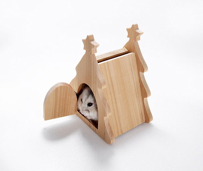 Hamster sleeping nest Christmas tree pet Christmas exchange gift storage box small-moving workshop wood - Pet Toys - Wood Brown