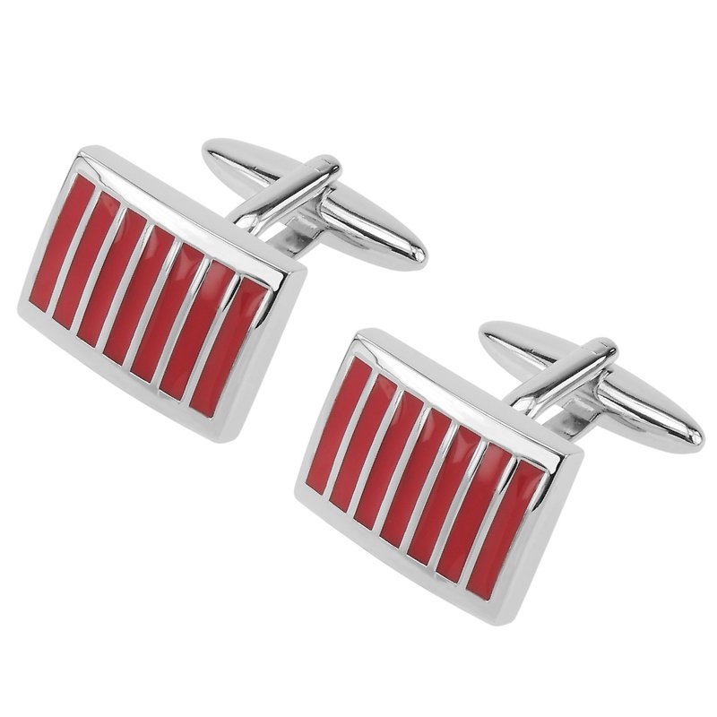 Red Stripped Rectangular Cufflinks - Cuff Links - Other Metals Red