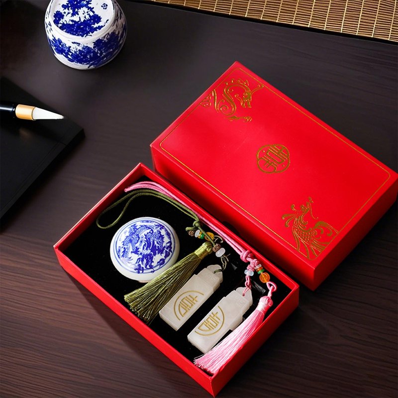 客製化情侶禮物對印章刻章紀念姓名印章篆刻昆侖凍玉石 - 印章/印台 - 玉石 