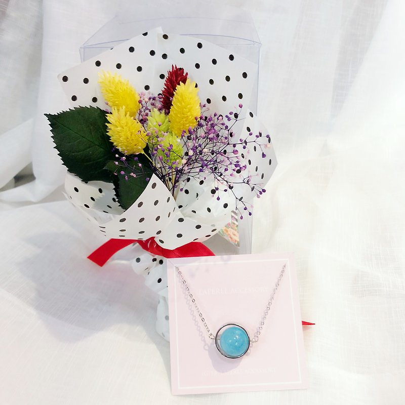 Aquamarinl Blue Crystal Preserved Flower Gift Box - สร้อยติดคอ - คริสตัล สีน้ำเงิน