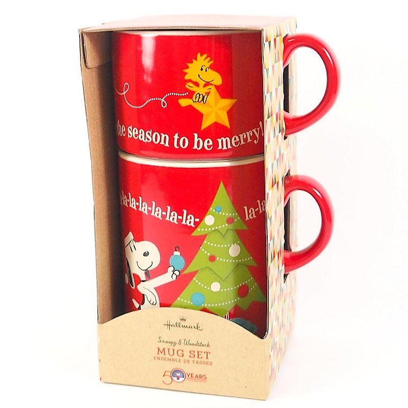 Snoopy Stacked Mugs - Decorative Christmas Tree [Hallmark-Peanuts Christmas Series] - Mugs - Pottery Red