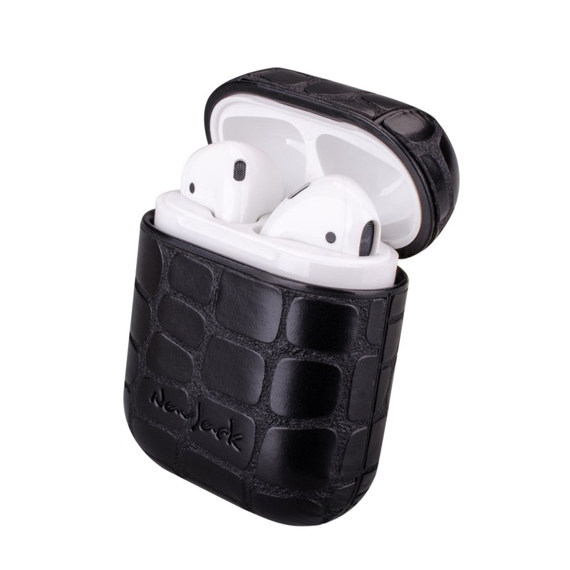 NavJack│APPLE │AirPods │藍芽耳機收納保護盒附掛繩 - AirPods/耳機保護套 - 人造皮革 黑色