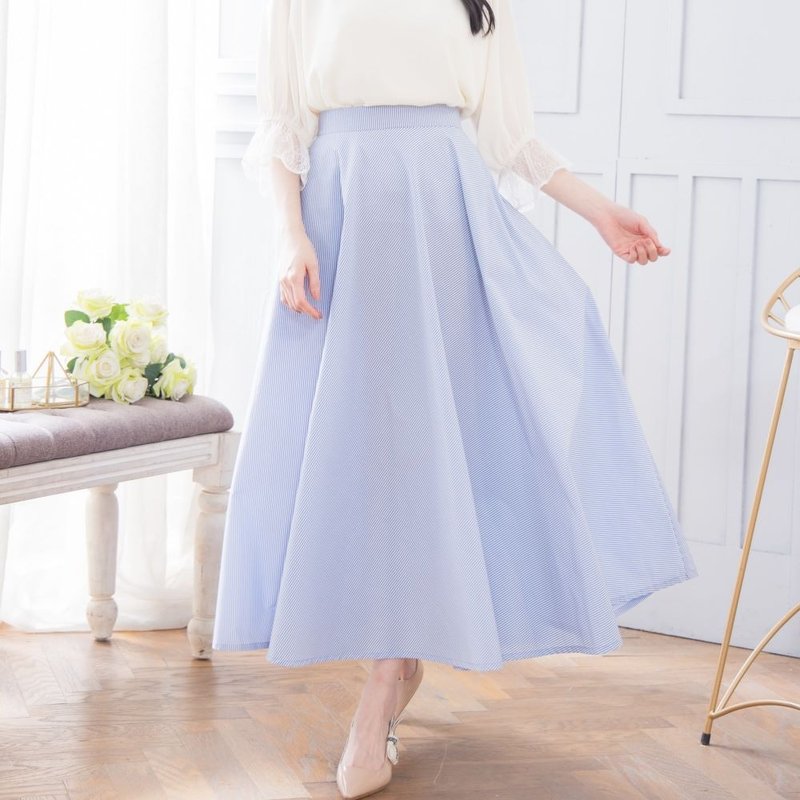 Simple Versatile Pure Cotton A-Line Skirt - Blue - กระโปรง - ผ้าฝ้าย/ผ้าลินิน สีน้ำเงิน