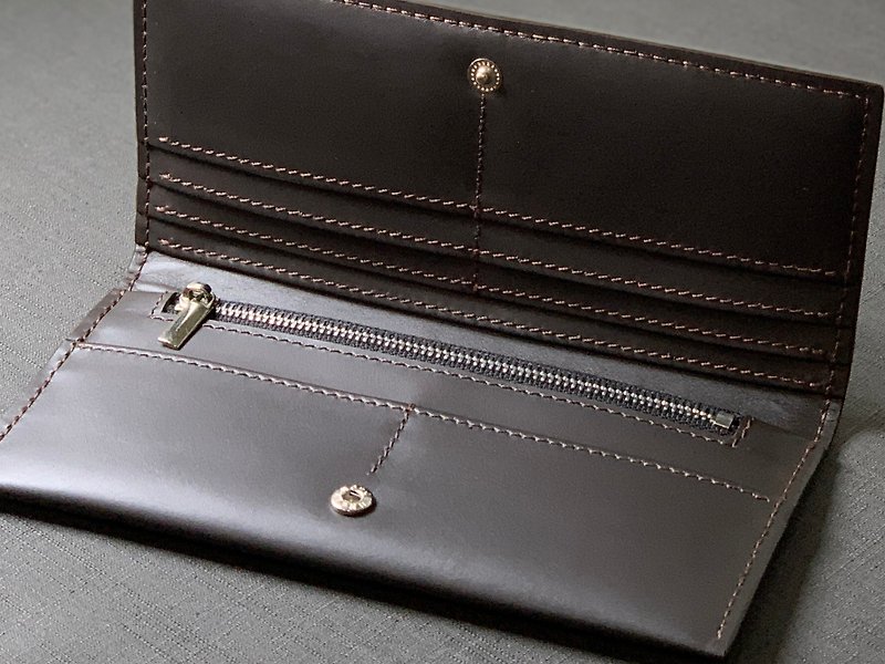 [Long clip] Dark brown plain cowhide long clip - Wallets - Genuine Leather 