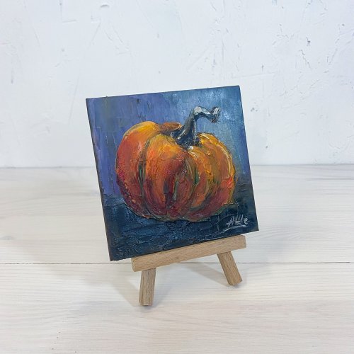 オリジナルの油絵 カボチャの絵 野菜の絵 静物画 小さなアート