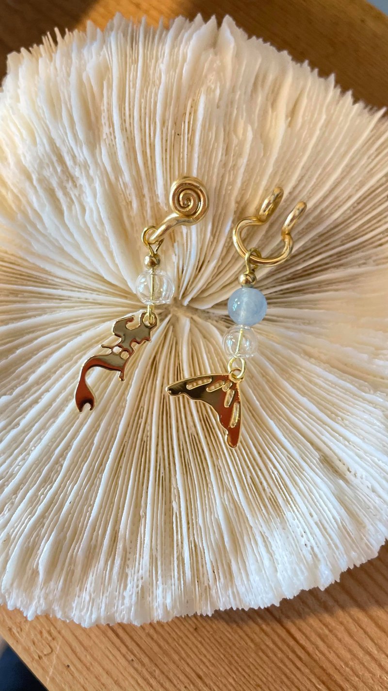 The Little Mermaid Asymmetrical Style - Earrings & Clip-ons - Copper & Brass Gold