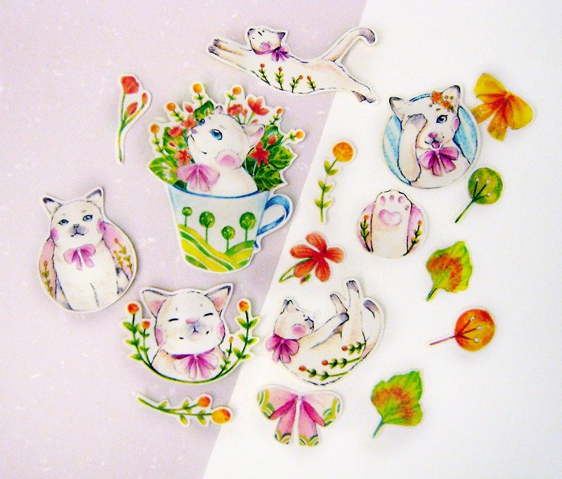 "Shuxin Department ─ flowers and cat" sticker set - Stickers - Paper Multicolor
