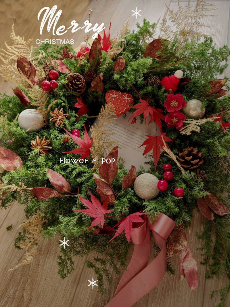 Christmas wreath [Flower Art Course] Diameter 32CM Viewing period: March to June - ตกแต่งต้นไม้ - พืช/ดอกไม้ สีแดง