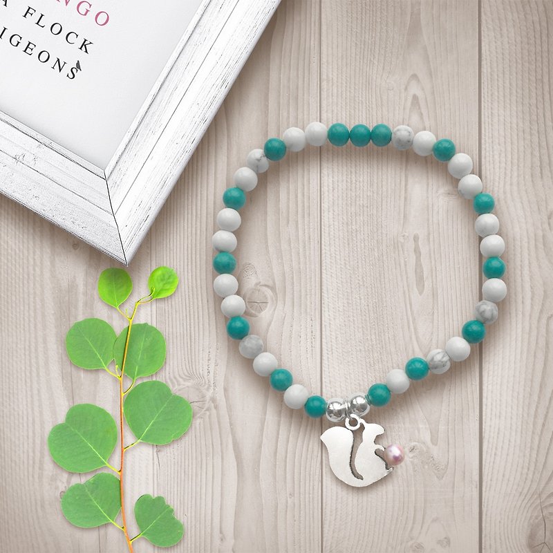 Green & White Stone Bracelet | Squirrel Bracelet | Stone Bracelet | Love Gift - Bracelets - Silver 