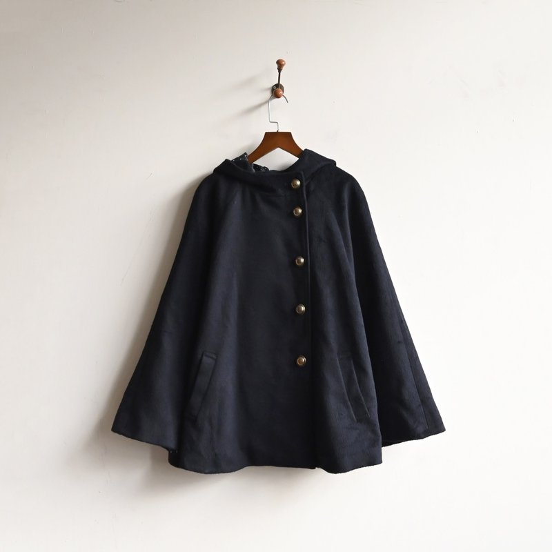 [Egg Plant Vintage] Night Detective Wool Hooded Vintage Cloak - Women's Casual & Functional Jackets - Other Man-Made Fibers Black