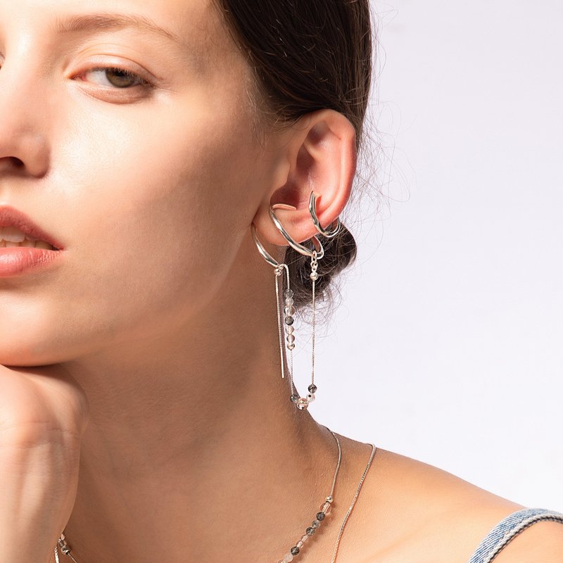 Bubble Nebula - 氣泡星雲系列 雙圈耳夾+串珠耳線-銀 - 耳環/耳夾/耳骨夾 - 純銀 銀色