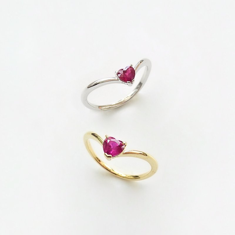 Solid Platinum V Couple Wedding Rings | Natural Ruby Heart Cut | Bride CR02 - แหวนทั่วไป - เครื่องเพชรพลอย สีแดง
