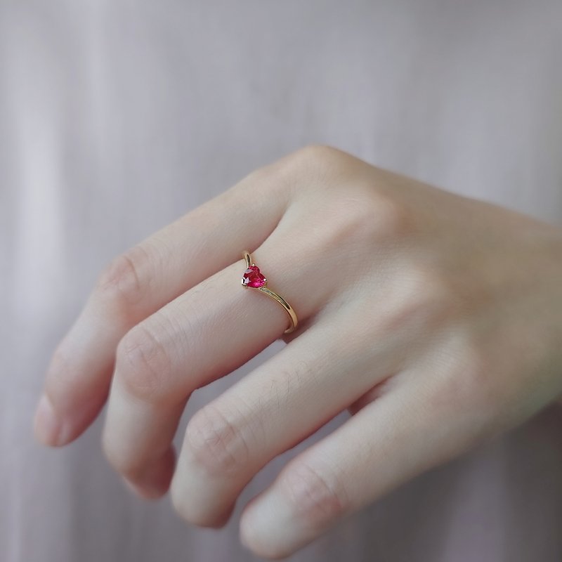 Natural Ruby Heart Cut 18K Solid Yellow Gold Ring | Bride CR02 - แหวนทั่วไป - เครื่องเพชรพลอย สีแดง