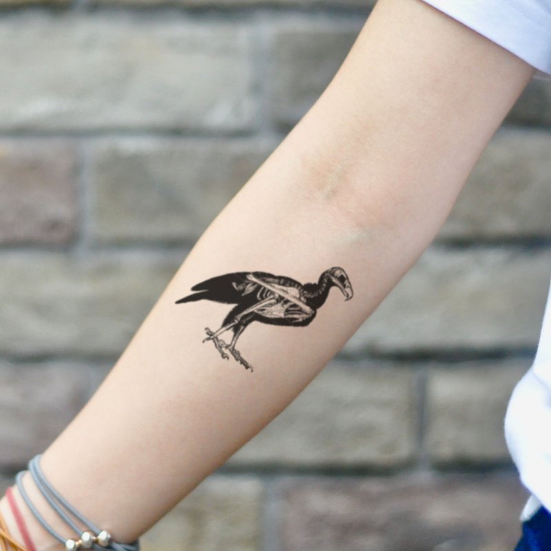 Buzzard Animal Skeleton Skull Temporary Tattoo Sticker (Set of 2) - OhMyTat - สติ๊กเกอร์แทททู - กระดาษ สีดำ