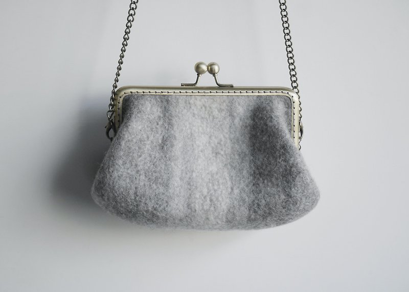 Felt Clutch Purse (with chain strap)-''Grey Rainbow'' - Messenger Bags & Sling Bags - Other Materials Gray