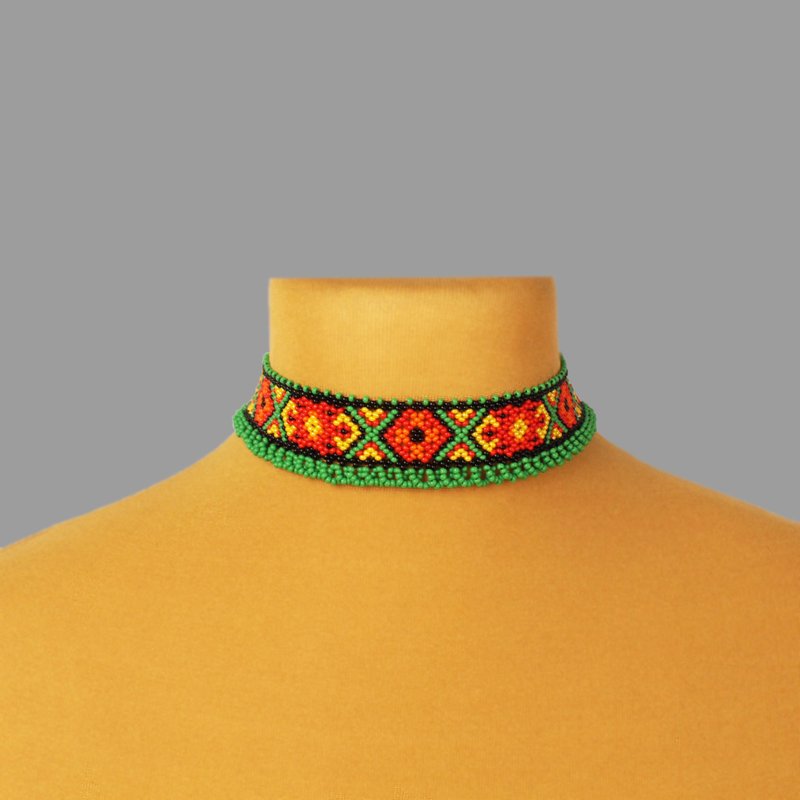 Bead statement choker, Handmade seed bead choker necklace - 頸鏈 - 玻璃 多色