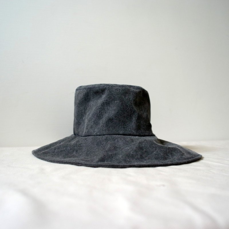 Mottled black and gray wide brim handmade fisherman hat - หมวก - ผ้าฝ้าย/ผ้าลินิน สีดำ