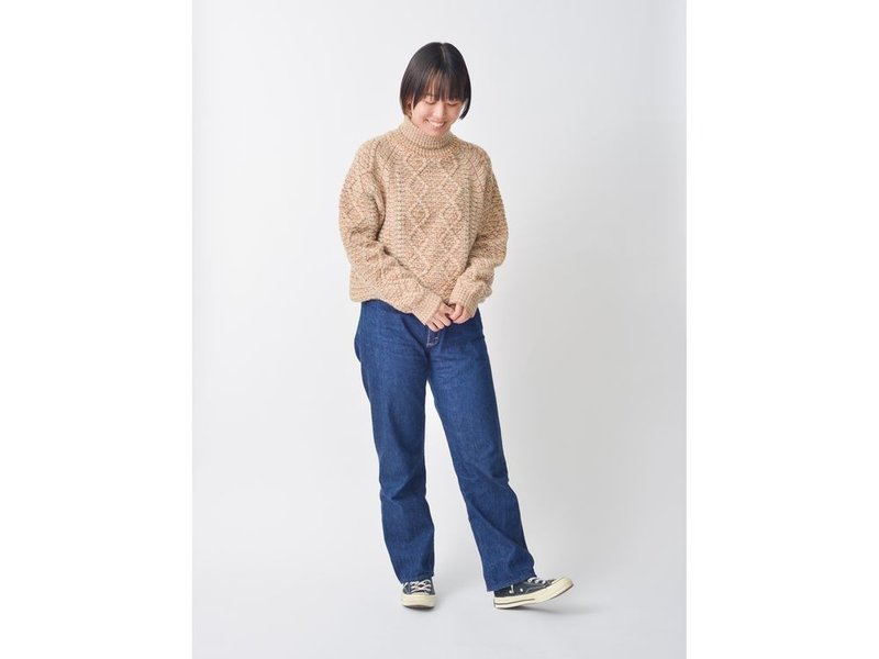 Alpaca knitted turtleneck sweater L linen/mustard - สเวตเตอร์ผู้หญิง - ไนลอน สีกากี