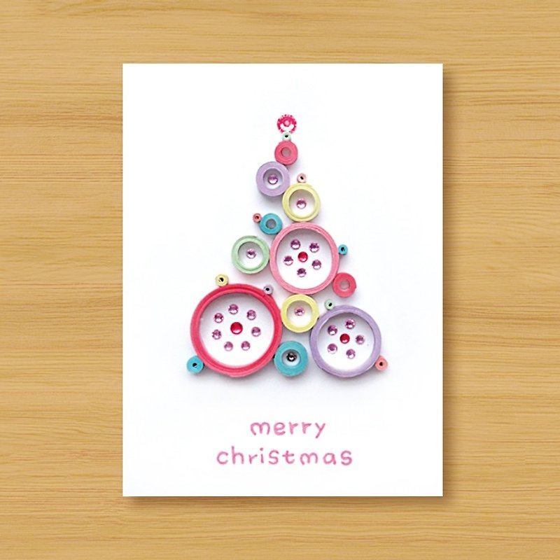 手工捲紙立體卡片 _ 來自遠方的祝福 ‧ 夢幻泡泡聖誕樹_F  - 卡片/明信片 - 紙 粉紅色