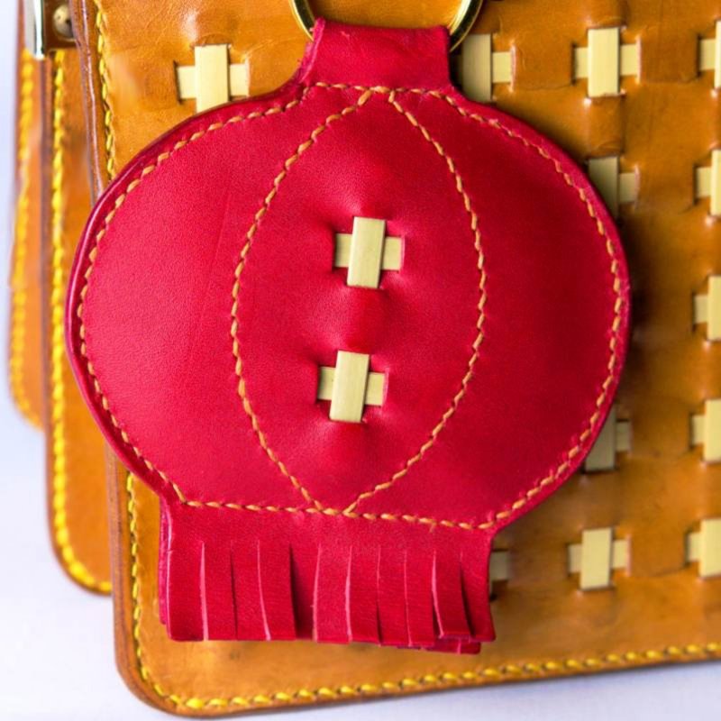 Leather Lucky Bag Charms - พวงกุญแจ - หนังแท้ สีแดง