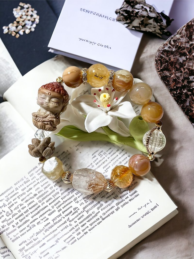 Alxa Agate Tathagata Buddha Vajra Sutra to ward off evil spirits and protect safety bracelet hand bead design Mother's Day gift - สร้อยข้อมือ - คริสตัล 