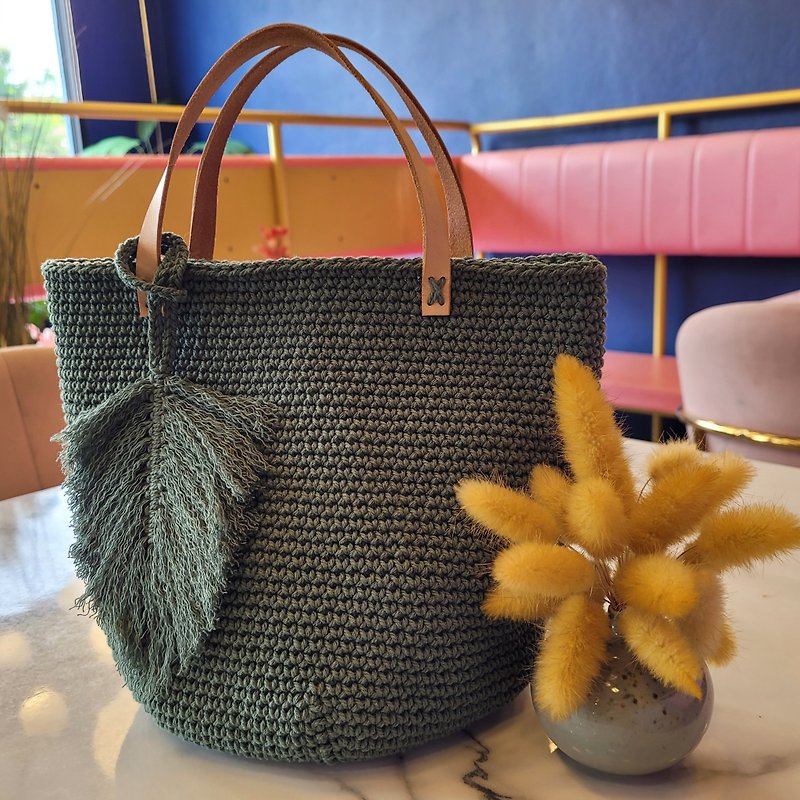 Crochet bag from bleached rope - Handbags & Totes - Other Materials Green