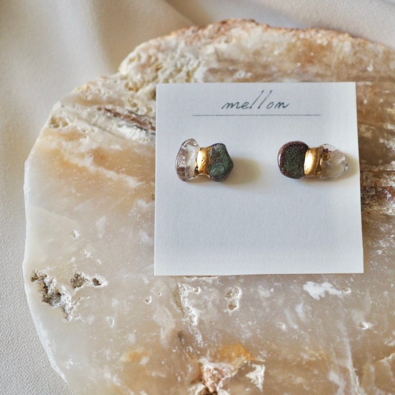 Natural stone gold-lacquered earrings - Earrings & Clip-ons - Stone Gray