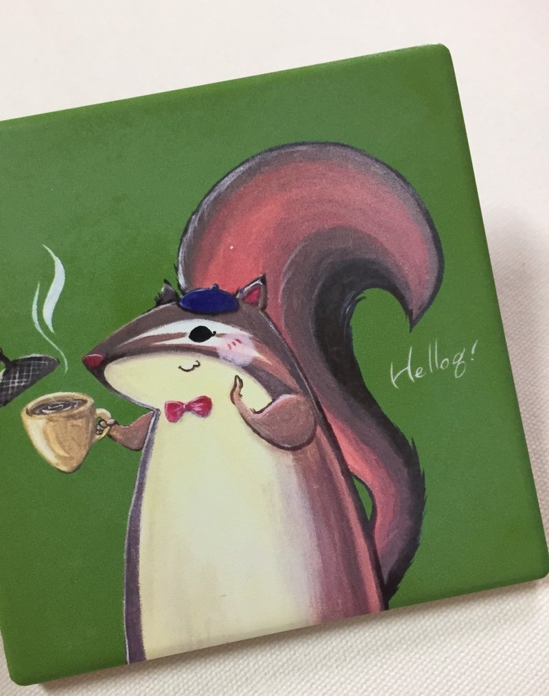 喝杯榛果拿鐵-方形陶瓷吸水杯墊 - 杯墊 - 瓷 綠色