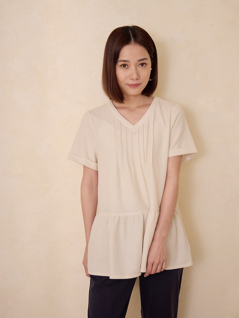 棉羽短袖造型上衣-米翼 - 女 T 恤 - 其他人造纖維 白色