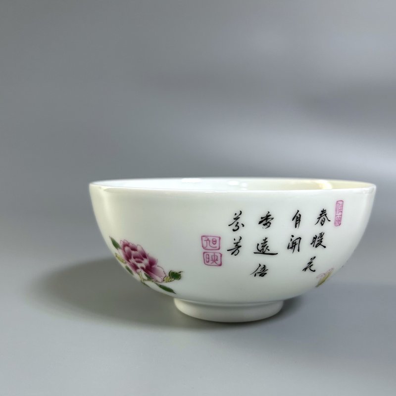 清 雍正 琺瑯彩花鳥題詩紋碗 - 碗 - 瓷 白色