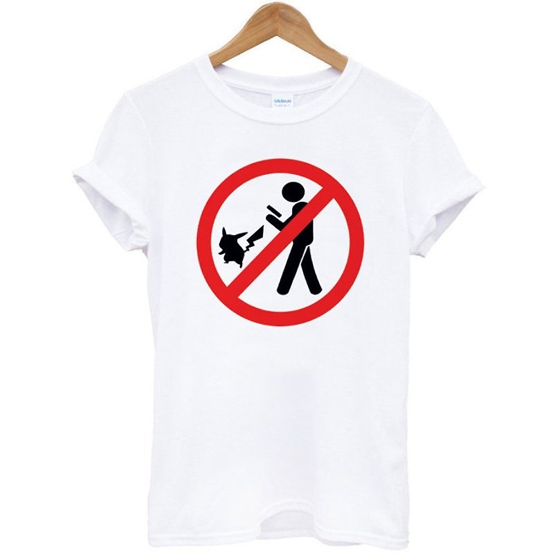NO POKEMOM短袖T恤-2色 禁止寶可夢 大師 皮卡丘 寶可夢 神奇寶貝 - 男 T 恤 - 棉．麻 白色