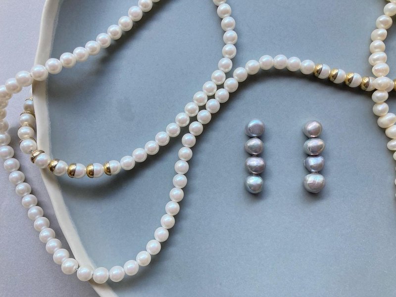 バロックパール/グレー/入学式 gray baroque pearl ( 4pearl ピアス or イヤリング ) - 耳環/耳夾/耳骨夾 - 珍珠 灰色