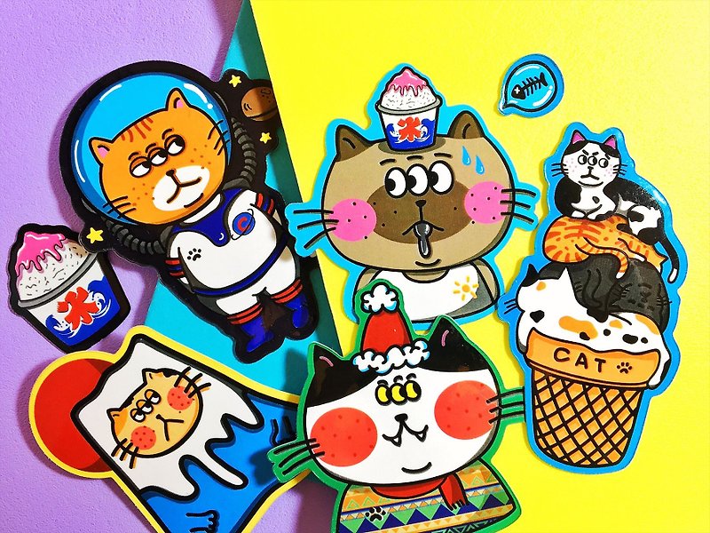 Cat slave combination - six sets / sticker - สติกเกอร์ - วัสดุกันนำ้ หลากหลายสี