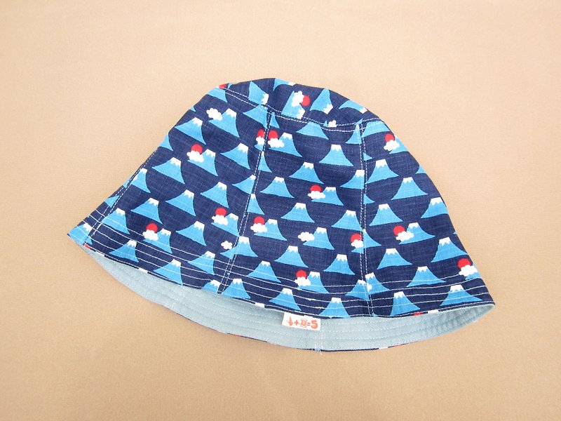 *Mount Fuji dark blue double fisherman hat* - หมวก - ผ้าฝ้าย/ผ้าลินิน สีน้ำเงิน