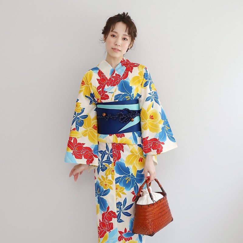 Women's Domestic Dyed Change Weave Yukata Belt 2-Piece Set F Size x88-b3 yukata - อื่นๆ - ผ้าฝ้าย/ผ้าลินิน สีเหลือง