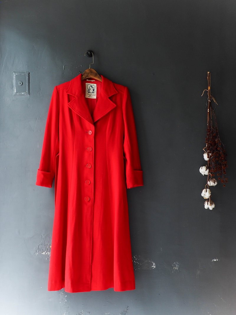 River water - Kanagawa flame flaming youth round skirt sheep vintage wool coat coat wool fur vintage wool vintage overcoat - เสื้อแจ็คเก็ต - ขนแกะ สีแดง
