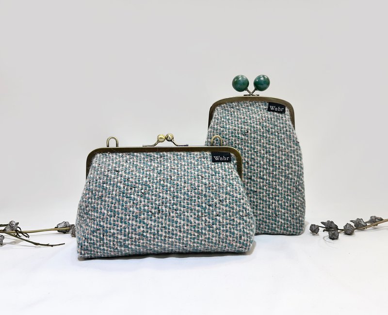 綠綠大理石毛料 口金包 手拿包 側背包 肩背包 隨身包 化妝包 - 側背包/斜背包 - 棉．麻 綠色