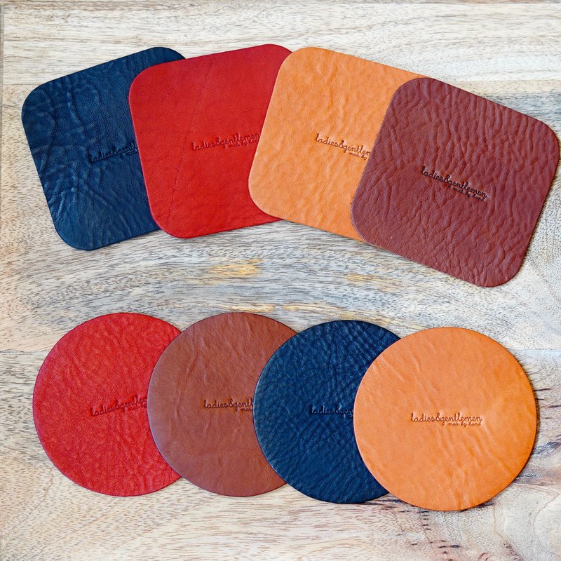 [Round] Coaster Leather Italian Leather Leather - ที่รองแก้ว - หนังแท้ สีแดง