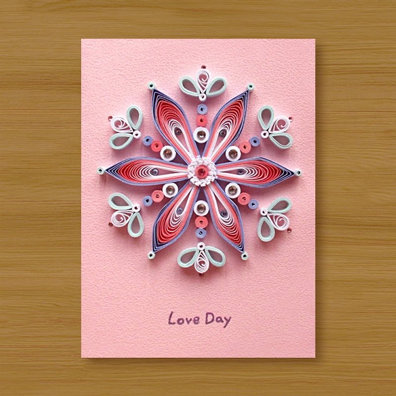 Handmade Rolled Paper Card _ Flower Mandala Love Day-Valentine Card - การ์ด/โปสการ์ด - กระดาษ สึชมพู