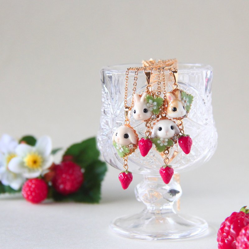 Rabbit and strawberry necklace - Necklaces - Plastic Multicolor