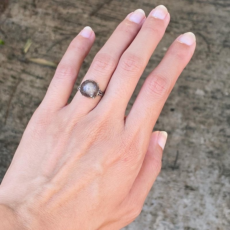 [Lost and find] Rare natural stone rough black and white sugar heart agate ring - แหวนทั่วไป - เครื่องเพชรพลอย สีดำ