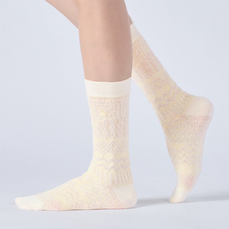 森林之夜 中筒襪 - 白(F) - 襪子 - 棉．麻 白色