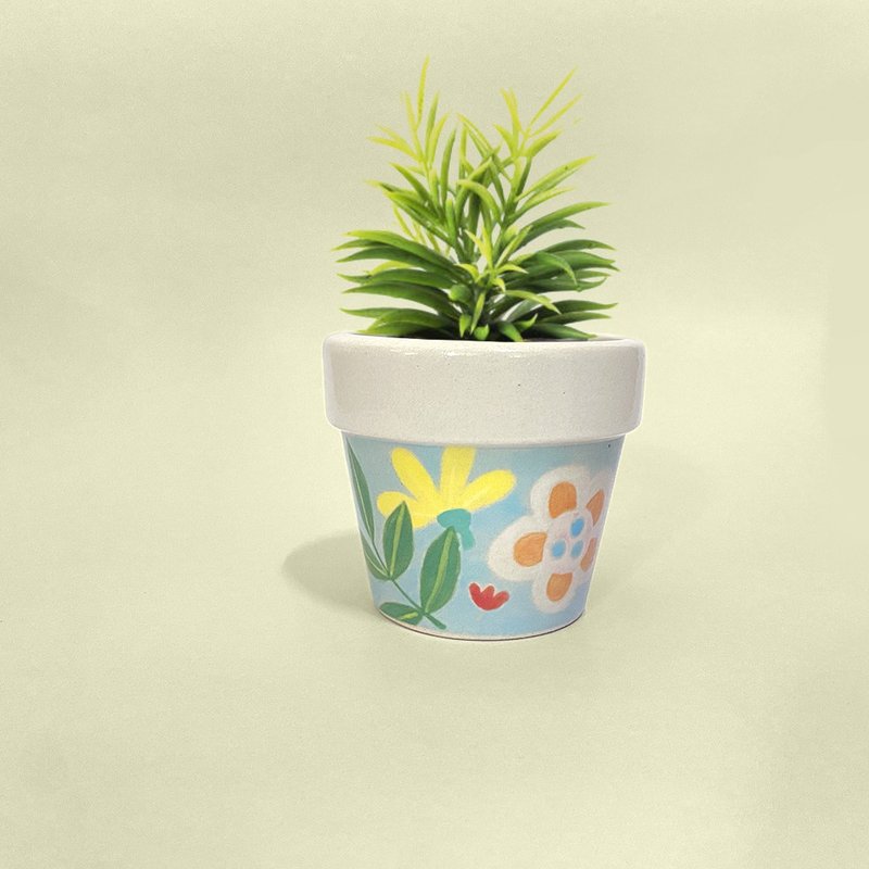 HAND-MADE Lovely little flower pile (Blue) Plant Pot - 盆栽/植栽 - 陶 