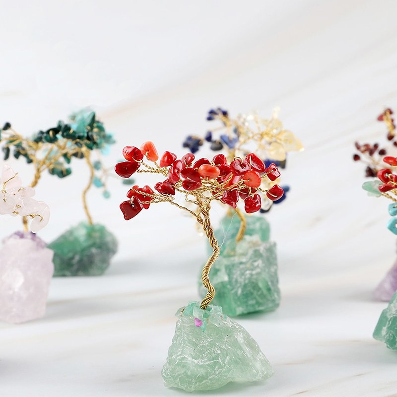 【Elohim Healing Center】Natural stone crystal Stone energy tree of life ornaments - ของวางตกแต่ง - หยก หลากหลายสี