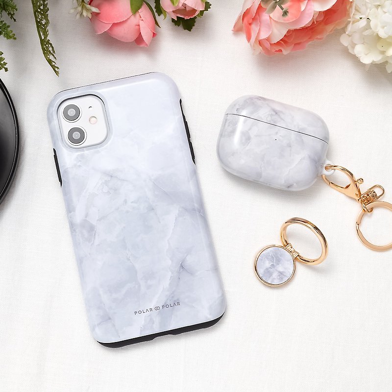 【客製化】灰色雲石紋 iPhone 15 Pro 14 13 12 MagSafe 手機殼 - 手機殼/手機套 - 塑膠 白色